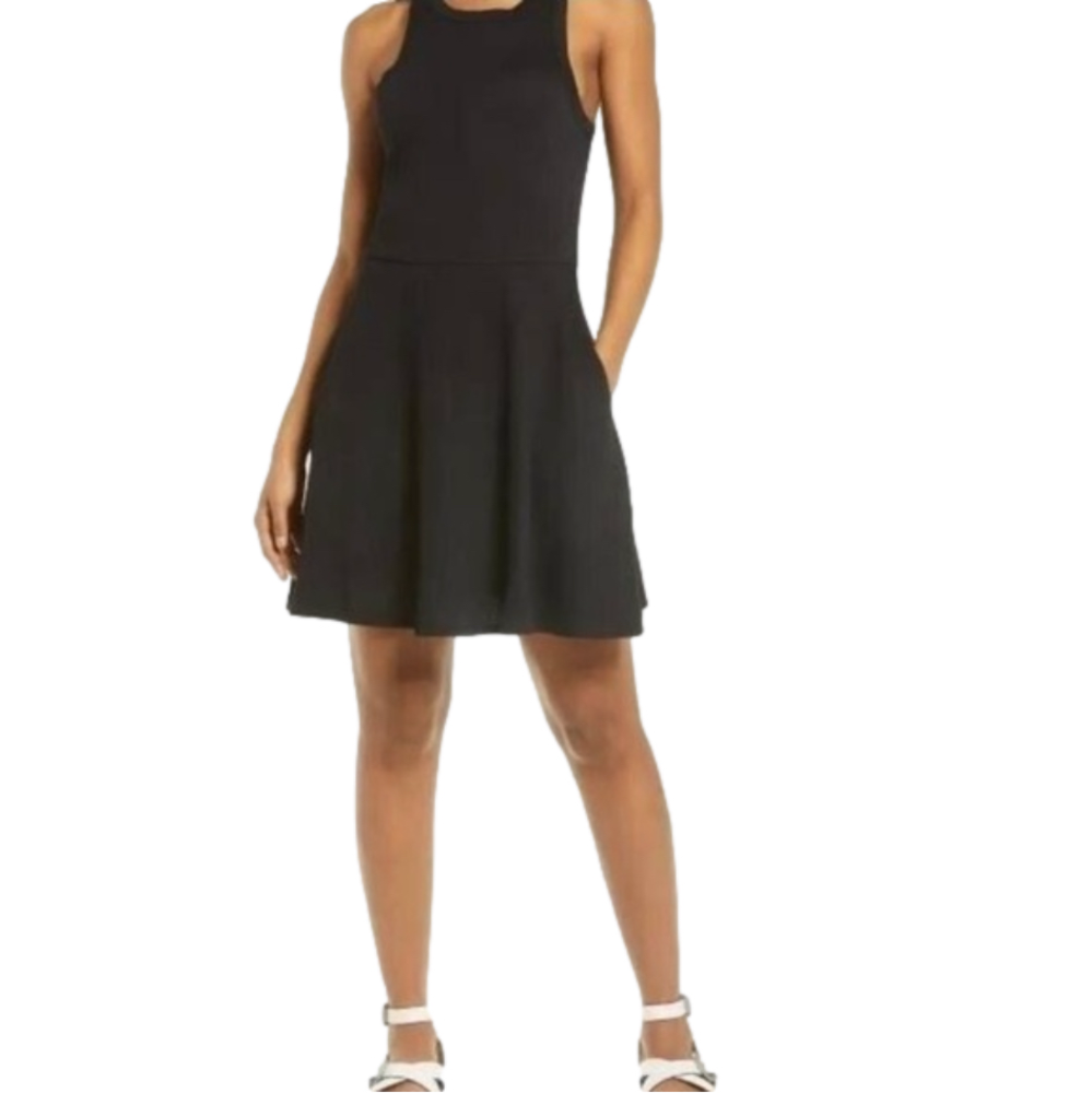 BP Sleeveless Ribbed Black Women's Close Fitting Bodice Pocket Minidress M - Picture 2 of 10